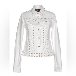 Manuel Luciano Studded White Denim Jacket Made in lo Italy